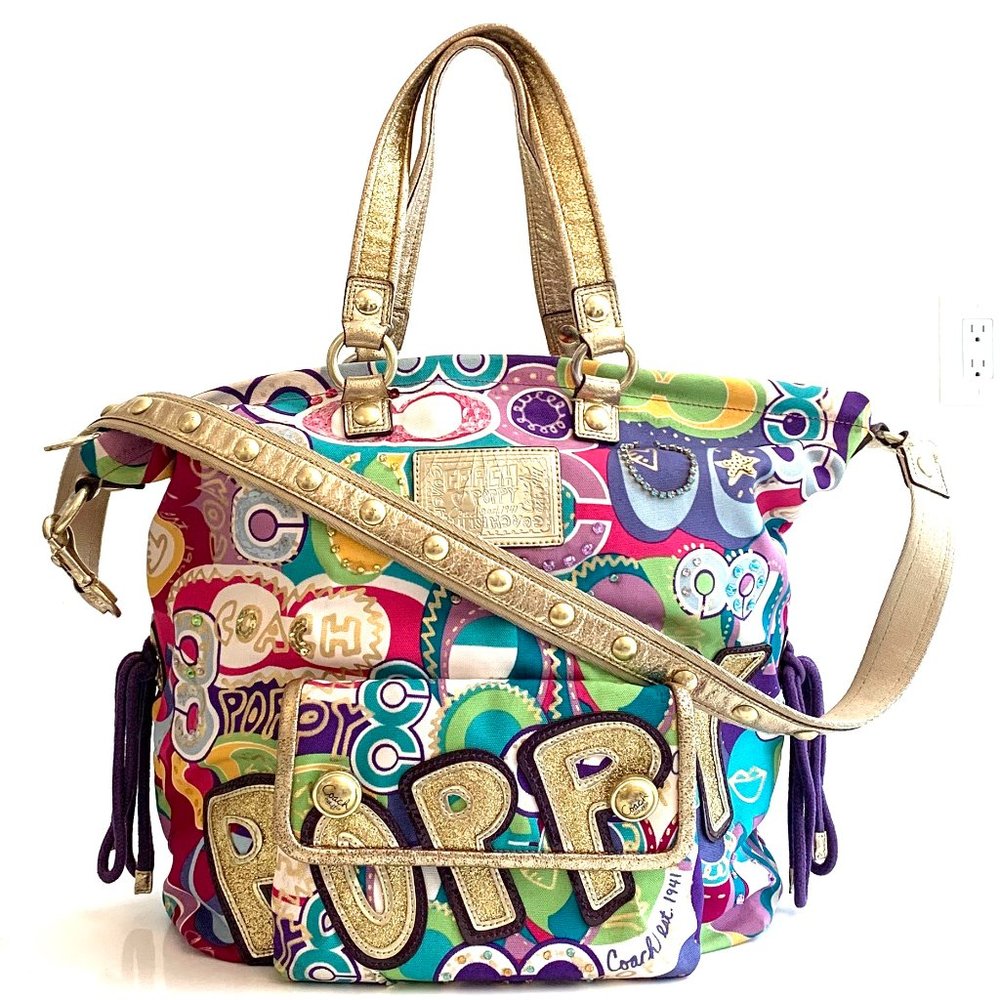 Limited Edition Coach Poppy Pop C Large Spotlight Sequins gems glitter metallic